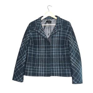 Talbots Blue & Gray Plaid Wool Blend Jacket size 14